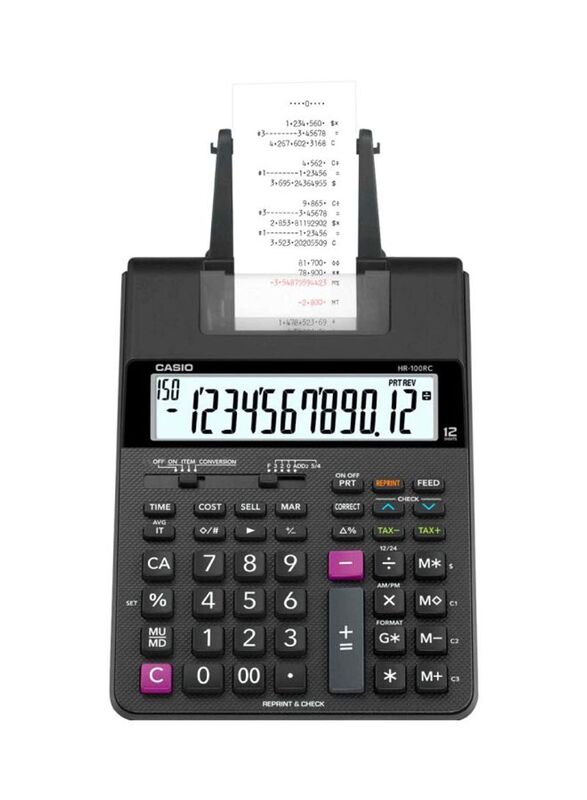 Casio 12-Digits Printing Calculator, HR100 RC, Black