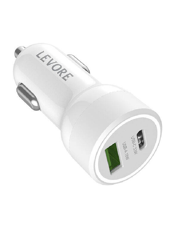 

Levore 51W Power Delivery Dual Port Car Charger, LGC121, White