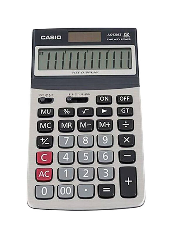 Casio 12-Digits Dual Power Calculator, AX 120ST, Black/White/Grey