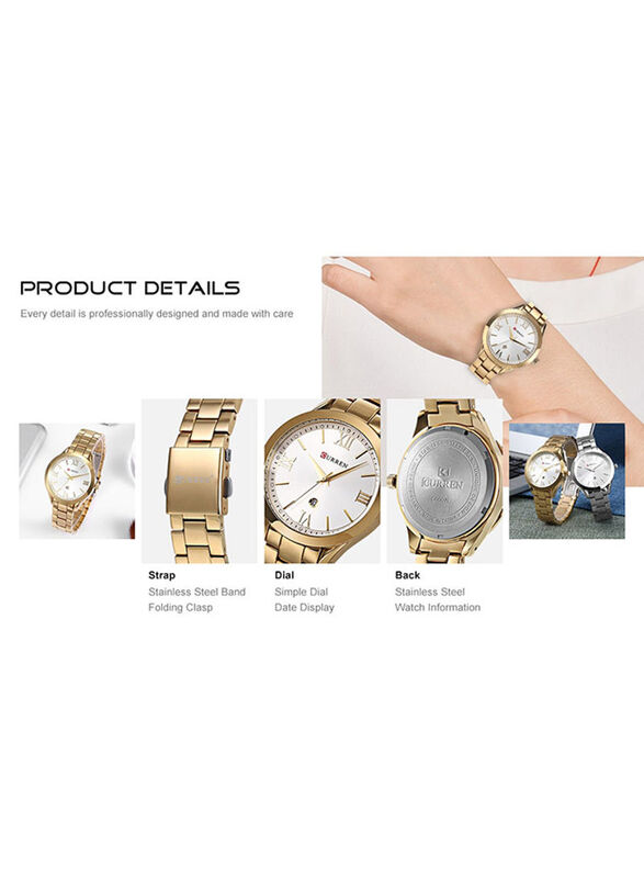 Curren Analog Wrist Watch for Women with Stainless Steel Band, Water Resistant, Rose Gold-Silver