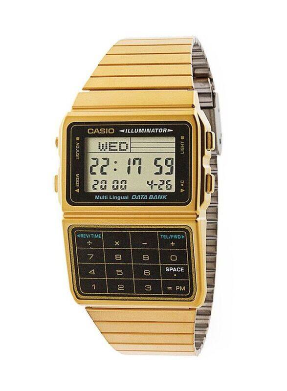 

Casio Digital Watch for Men with Stainless Steel Band, Water Resistant, DBC-611G-1, Gold/Grey