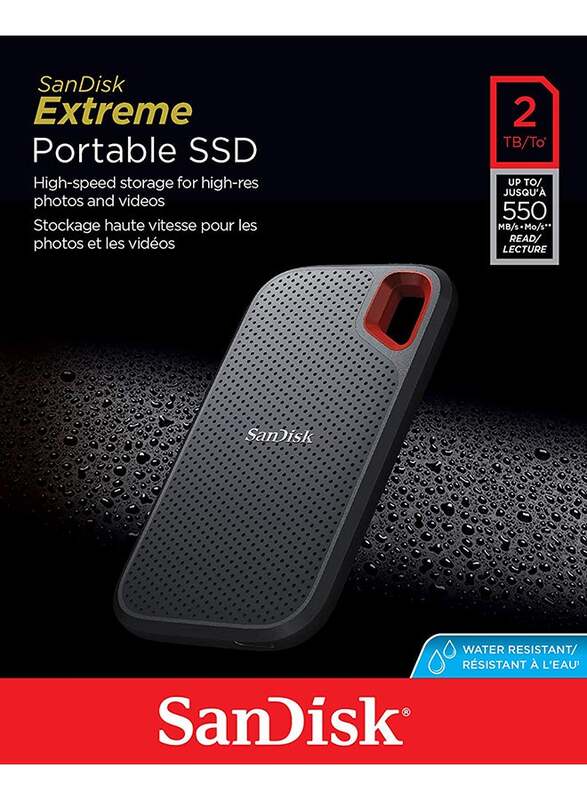 SanDisk 2TB SSD Extreme Portable Hard Drive, USB 3.2 Gen 2, Black
