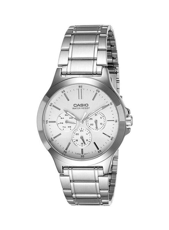

Casio Enticer Analog Watch for Men with Stainless Steel Band, MTP-V300D-7AUDF, Silver/White