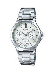 Casio Analog Watch for Women with Stainless Steel Band, Water Resistant and Chronograph, LTP-V300D-7A, Silver-White