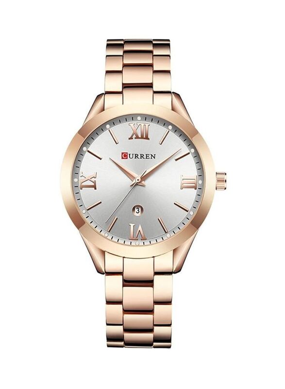 Curren Analog Wrist Watch for Women with Stainless Steel Band, Water Resistant, Rose Gold-Silver