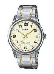 Casio Dress Analog Quartz Unisex Watch with Stainless Steel Band, Water Resistant, MTP/LTP-V001SG-9BUDF, Beige/Silver-Gold