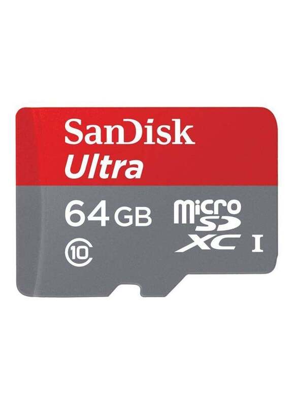 Sandisk 64GB microSDHC Memory Card With Adapter, Red/Grey