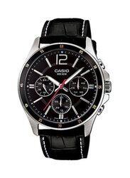 Casio Enticer Analog Watch for Men with Leather Band, Water Resistant & Chronograph, MTP-1374L-1ADF, Black