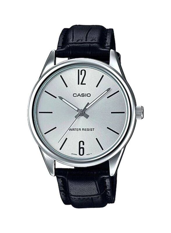 

Casio Enticer Analog Watch for Men with Leather Band, Water Resistant, MTP-V005L-7BUDF, Black-Silver