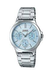 Casio Enticer Analog Quartz Watch for Men with Stainless Steel Band, Water Resistant and Chronograph, LTP-V300D-2AUDF, Light Blue/Silver