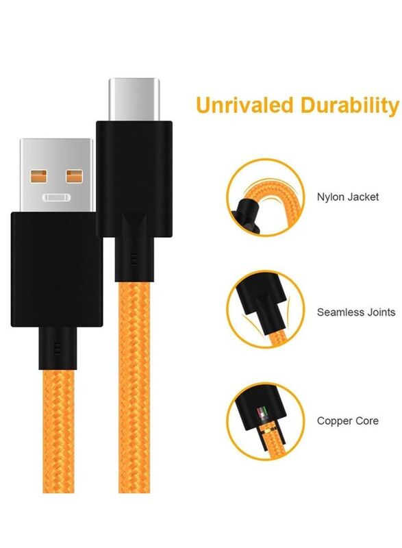 1-Meter OnePlus McLaren Braided Data Sync and Fast Charging USB Type-C Cable, USB Type A to USB Type-C Cable for OnePlus Devices, Orange/Black