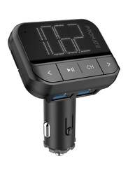Promate Wireless In-Car Radio FM Transmitter Adapter Kit Set with Dual USB Ports & Hands-Free Calling, Black