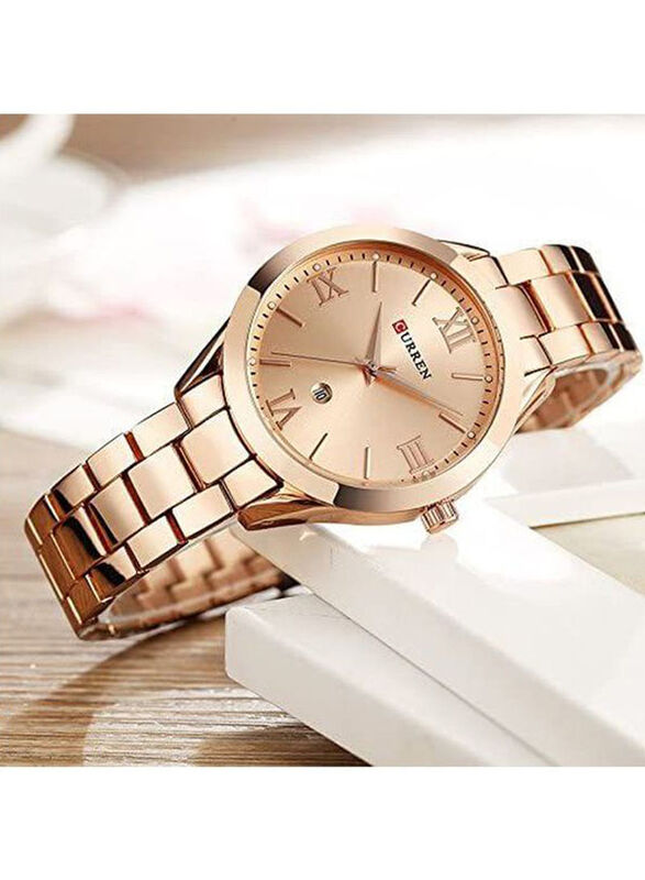 Curren Analog Wrist Watch for Women with Stainless Steel Band, Water Resistant, Rose Gold-Rose Gold