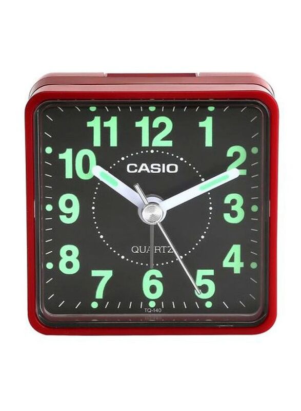 Casio TQ-140-4DF Analog Alarm Desk Clock, Red/Black/Green