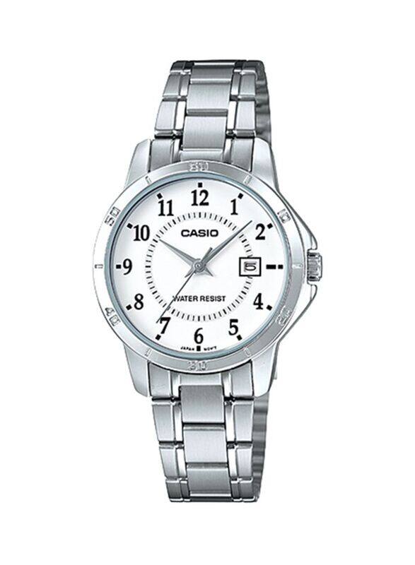 

Casio Analog Quartz Watch for Women with Stainless Steel Band, Water Resistant, LTP-V004D-7BUDF, Silver-White