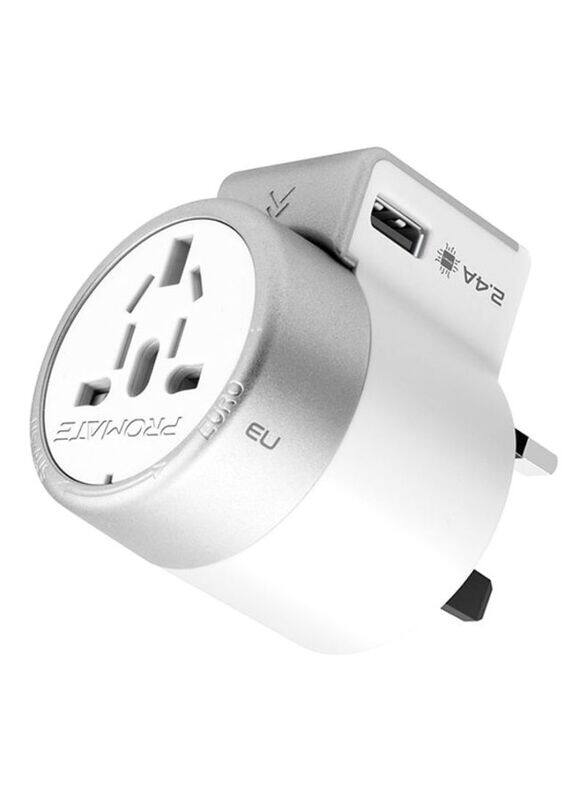 

Promate Universal Travel Adapter, White/Grey