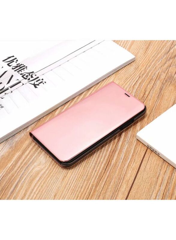 Apple iPhone XR Ultra-Thin Translucent View Mirror Flip Electroplate Stand Mobile Phone Case Cover, X-MX60, Rose Gold