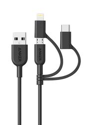 Anker 3.9-Feet 3-In-1 Power Line II Data Cable, Black