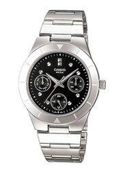 Casio Analog Quartz Watch for Women with Stainless Steel Band, Water Resistant and Chronograph, LTP-2083D-1AVDF, Black/Silver