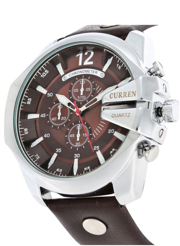 Curren Analog Quartz Watch for Men with Leather Band, Water Resistant & Chronograph, Brown