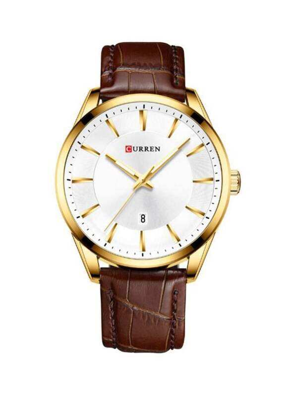 

Curren Dress Analog Watch for Men with Leather Band, Water Resistant, MTP-V004L-7AUDF, Brown-White