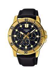 Casio Analog Wrist Watch for Men with Leather Band, Chronograph, MTP-VD300GL-1EUDF, Black-Black