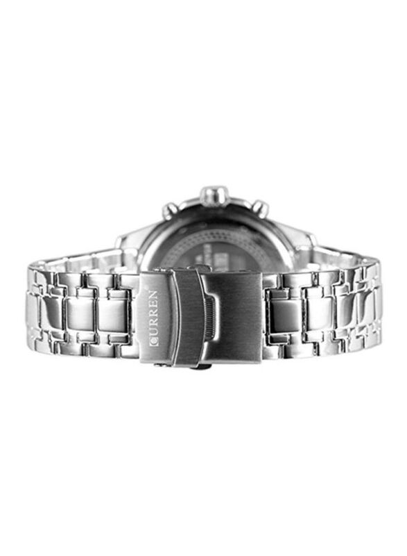 Curren Analog Wrist Watch for Men with Stainless Steel Band, Water Resistant and Chronograph, WT-CU-8020-W, Silver-Silver