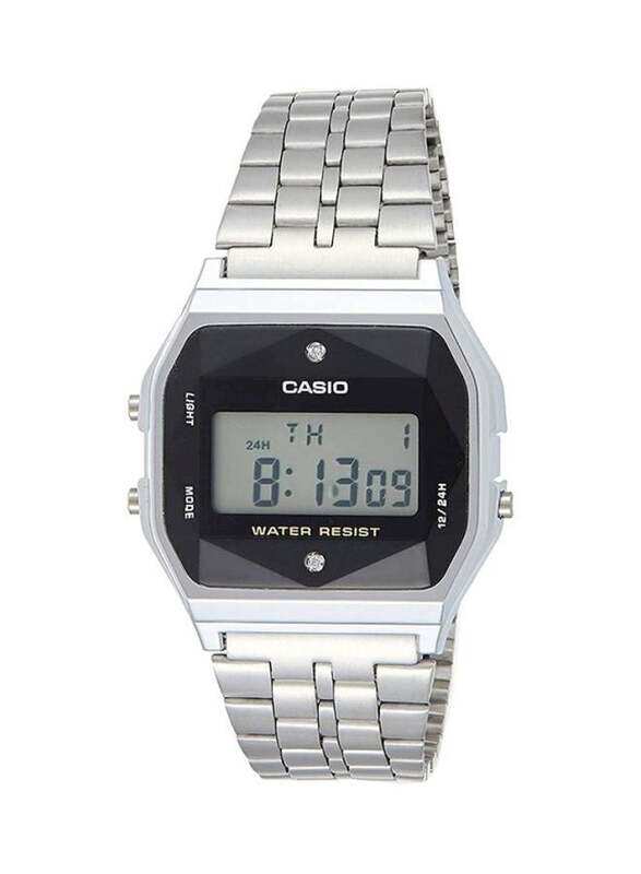 

Casio Digital Watch for Men with Stainless Steel Band, Water Resistant, A159WAD-1DF, Silver/Grey