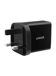 Anker PowerPort UK Plug Wall Charger, 24W, Dual USB Port with PowerIQ Technology, A2021211, Black