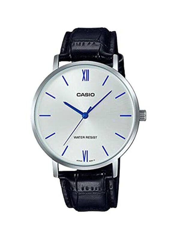 

Casio Enticer Series Analog Watch for Womens with Leather Band, Water Resistant, LTP-VT01L-7B1, Black-Silver