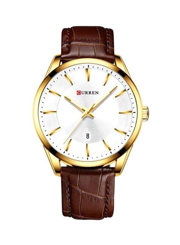 

Curren Enticer Analog Watch for Men with Leather Band, MTP-VD01L-2BVUDF, Brown-Silver/Gold