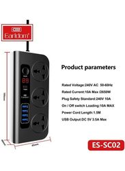 Earldom 3-Port USB Multifunction Socket, Black