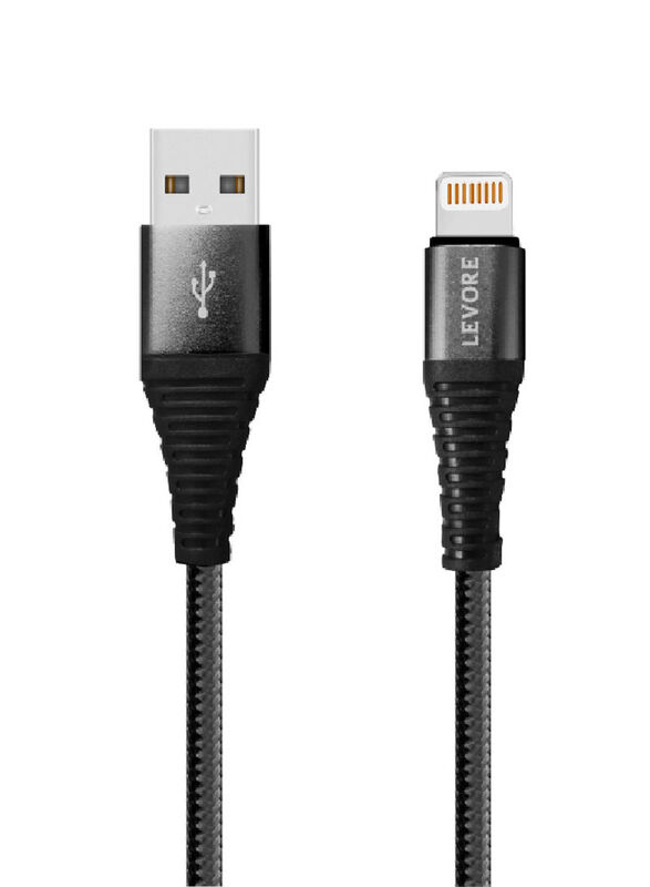 Levore 1.8-Meter Nylon Braided Lightning Cable, USB Type A to Lightning for Apple Devices, Black