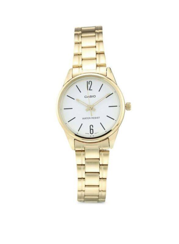 

Casio Analog Watch for Women with Stainless Steel Band, Water Resistant, LTP-V005G-7BUDF, Gold-White