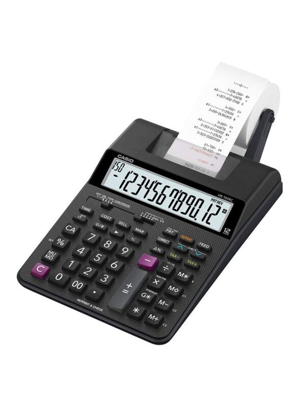 Casio 12-Digits Printing Calculator, HR100 RC, Black