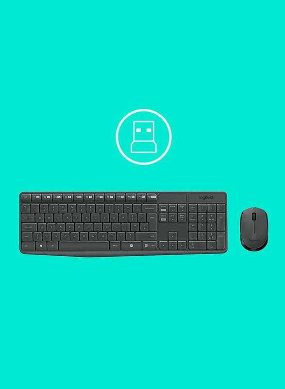 Logitech MK235 Wireless English/Arabic Keyboard and Mouse with 2.4 Gaz USB Receiver, Grey