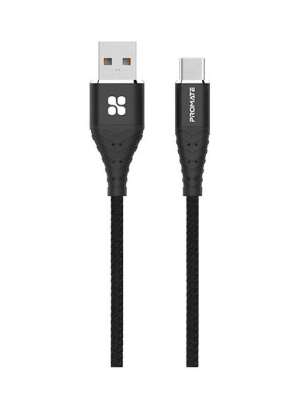 

Promate Fabric Braided 3A Fast Charging & Data Cable, USB Type A to USB Type-C for Smartphone & Tablets, cCord-1, Black