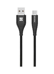 Promate Fabric Braided 3A Fast Charging & Data Cable, USB Type A to USB Type-C for Smartphone & Tablets, cCord-1, Black