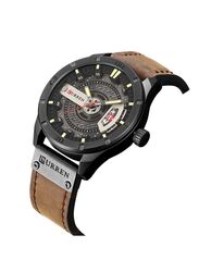 Curren Analog Watch for Men with Leather Band, Water Resistant, M-8301-2, Brown/Black