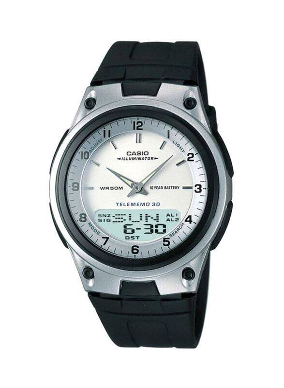 

Casio Youth Series Analog + Digital Watch for Men with Resin Band, Water Resistant, AW-80-7AV, Black/White