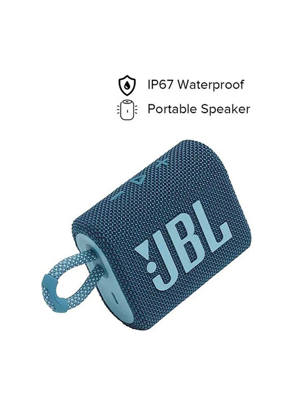 JBL Go 3 IP67 Waterproof Portable Bluetooth Speaker, Blue