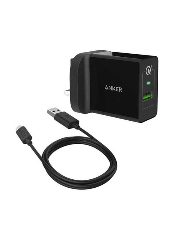 Anker PowerPort+1 UK Plug Wall Charger, 3.0A Quick Charge USB Port with PowerIQ Technology, A1208H24, Black
