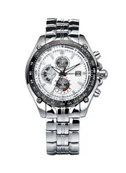 Curren Analog Watch for Men with Stainless Steel Band, Splash Resistant & Chronograph, 8083, Silver/White