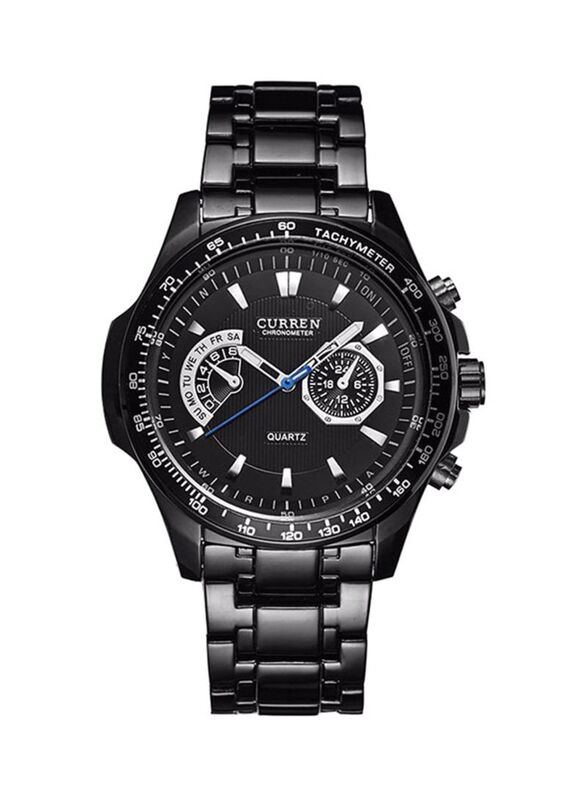 Curren Analog Watch for Men with Stainless Steel Band, Splash Resistant & Chronograph, WT-CU-8020-B#D5, Black