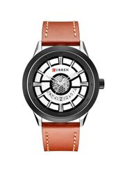Curren M8330 Analog Wrist Watch for Men with Leather Band, Water Resistant, M8330, Brown-White/Black
