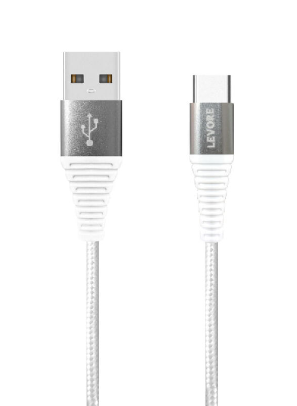 Levore 1-Meter Nylon Braided USB Type-C Cable, USB Type A to USB Type-C for Smartphones/Tablets, White
