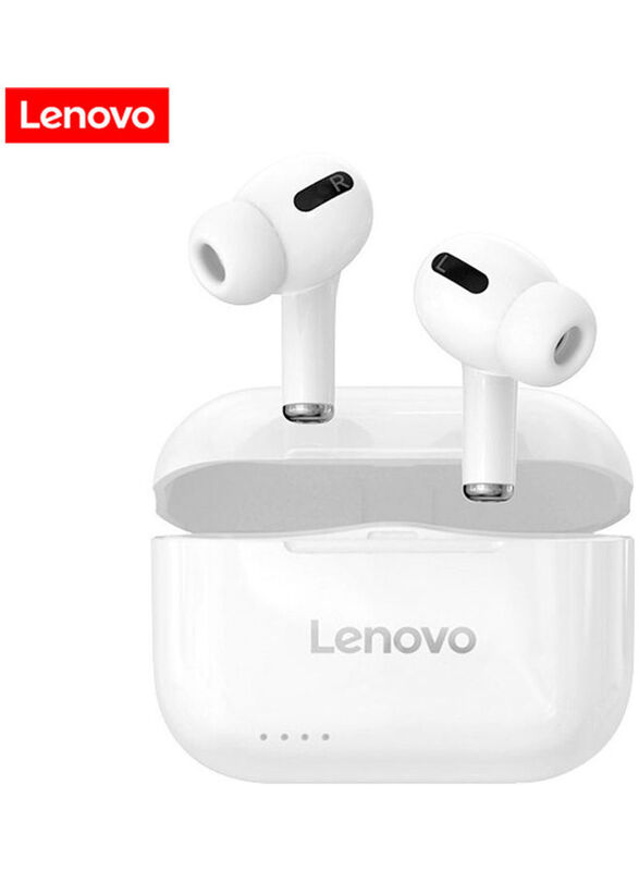 Lenovo LP1S TWS Wireless In-Ear Earbuds with Mic and Charging Case, White
