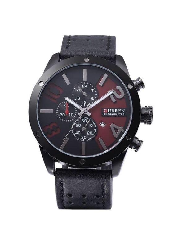 Curren Analog Watch for Men with Leather Band, Water Resistant & Chronograph, 8243, Black/Multicolour