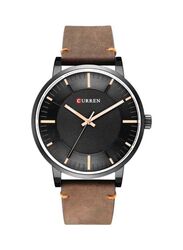 Curren Analog Watch for Men with Leather Band, Water Resistant, 8332, Brown/Black