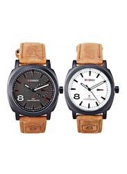 Curren 2-Piece Analog Watch Set for Men Water with Leather Band, Water Resistant, 8139, Multicolour